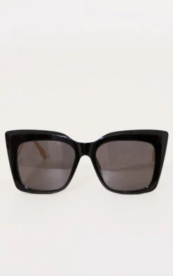 Black Oversized Metal Arm Cat Eye Sunglasses