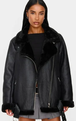 Black Oversized PU Aviator