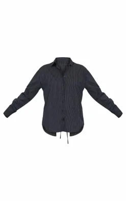 Black Oversized Striped Cut Out Back Shirt