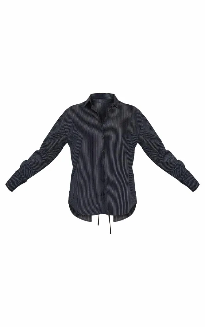 Black Oversized Striped Cut Out Back Shirt