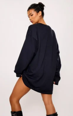 Black Oversized Sweat Long Sleeve Sweater Dress