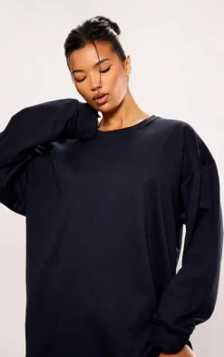 Black Oversized Sweat Long Sleeve Sweater Dress