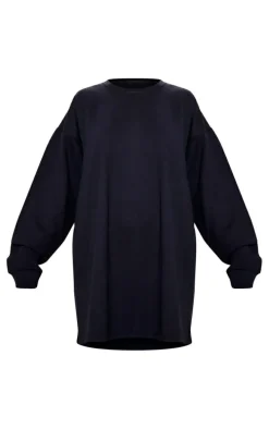 Black Oversized Sweat Long Sleeve Sweater Dress