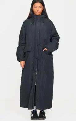 Black Padded Maxi Puffer Coat