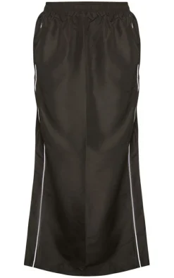 Black Parachute Piping Detail Track Maxi Skirt