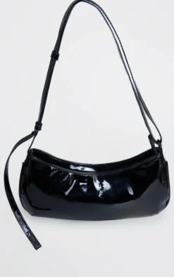 Black Patent Handle Slim Shoulder Bag