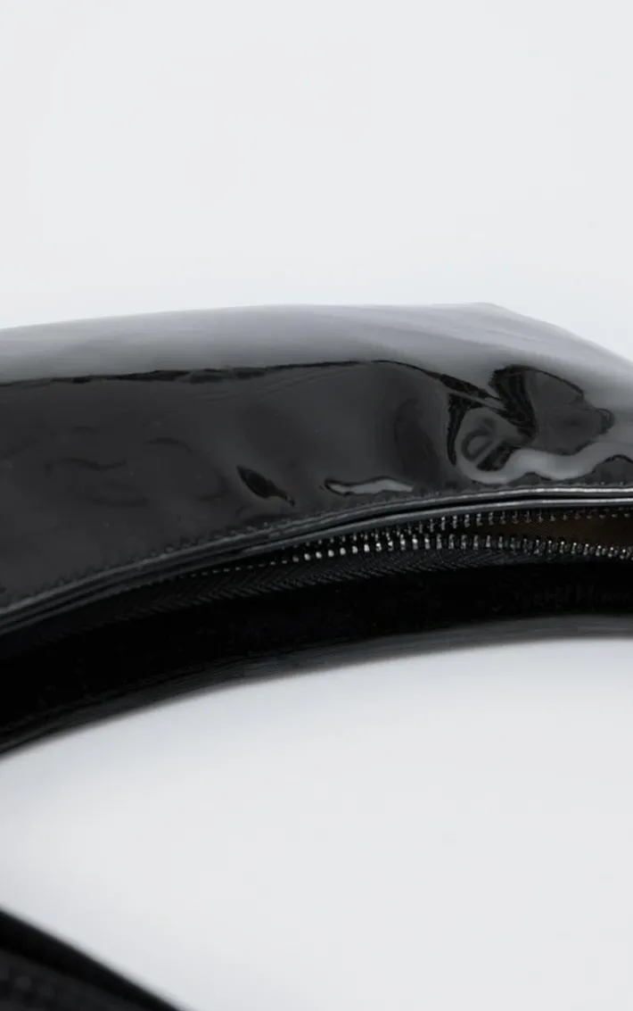 Black Patent Handle Slim Shoulder Bag