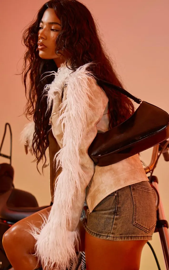 Black Patent Pu Asymmetric Shoulder Bag