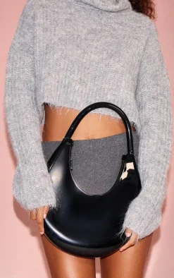 Black Patent PU Round Shoulder Bag