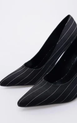 Black Pinstripe Point Toe Court Heels