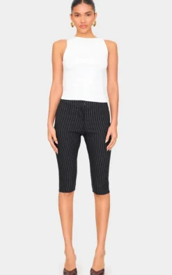 Black Pinstripe Woven Stretch Capris