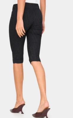 Black Pinstripe Woven Stretch Capris