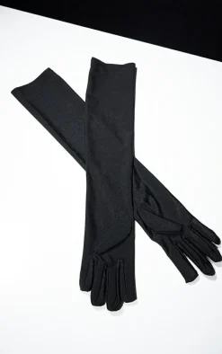 Black Plain Satin Long Gloves