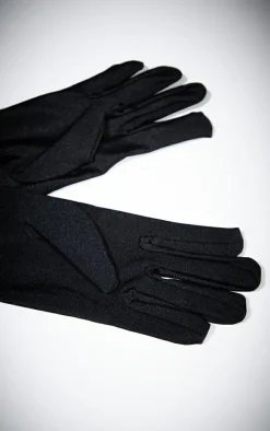 Black Plain Satin Long Gloves