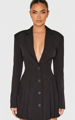 Black Pleated Blazer Mini Dress
