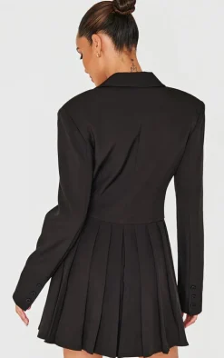 Black Pleated Blazer Mini Dress