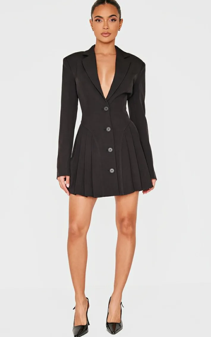 Black Pleated Blazer Mini Dress