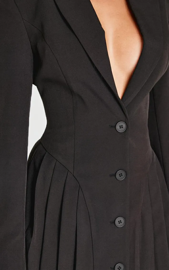 Black Pleated Blazer Mini Dress