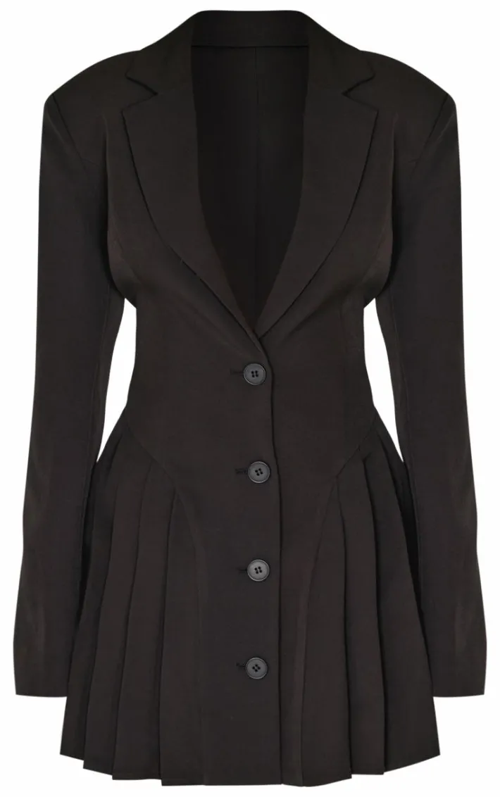 Black Pleated Blazer Mini Dress