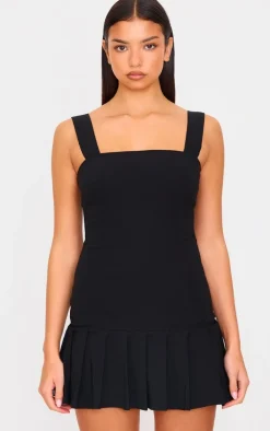 Black Pleated Shift Dress