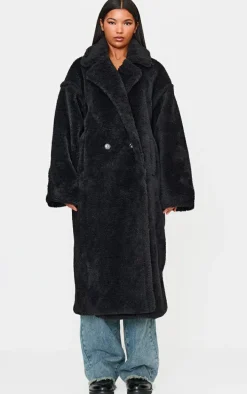 Black Plush Teddy Maxi Coat