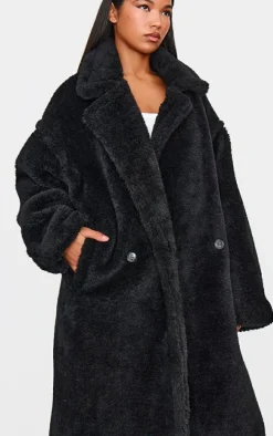 Black Plush Teddy Maxi Coat