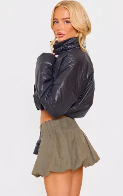 Black Pocket Detail Lightweight Puffer Jacket