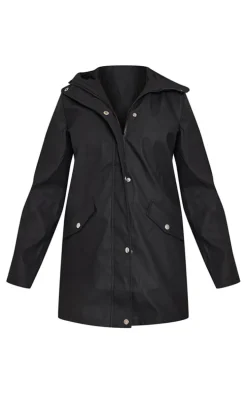 Black Pocket Front Waterproof Rain Mac