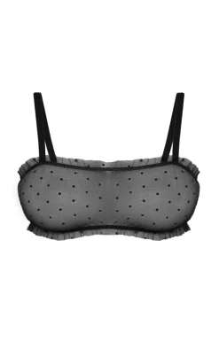 Black Polka Dot Mesh Frill Bralette