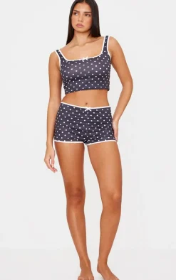 Black Polka Dot Print Pj Shorts