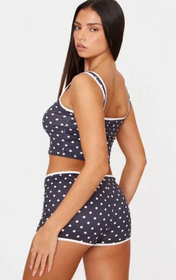 Black Polka Dot Print Vest Pj Top