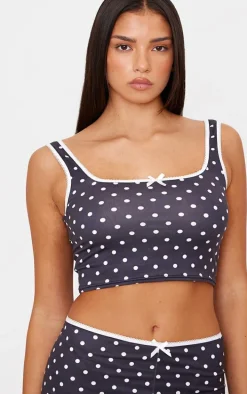 Black Polka Dot Print Vest Pj Top