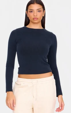 Black Premium Soft Touch Long Sleeve Crew Neck Top