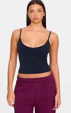 Black Premium Soft Touch V Neck Strappy Cami Top