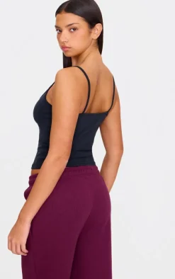 Black Premium Soft Touch V Neck Strappy Cami Top