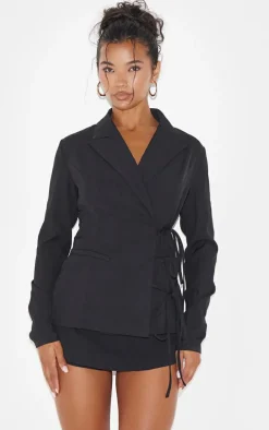 Black Premium Tailored Woven Wrap Front Romper