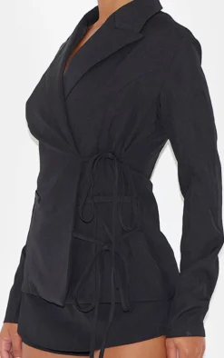 Black Premium Tailored Woven Wrap Front Romper