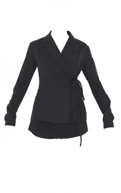 Black Premium Tailored Woven Wrap Front Romper