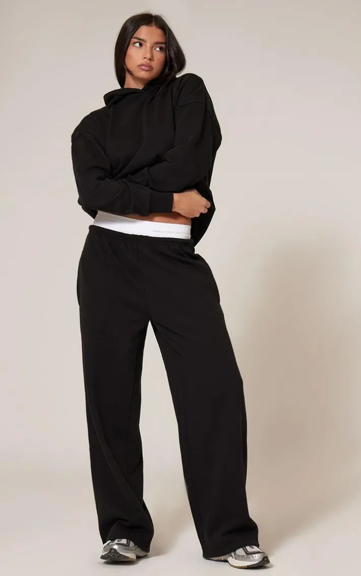 Black Premium Thin Waistband Straight Leg Sweat Sweatpants