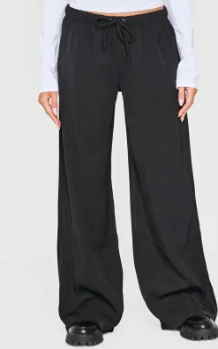 Black Premium Woven Drawstring Waistband Low Rise Pants