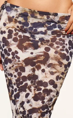 Black Printed Crinkle Mesh Low Rise Fish Tail Maxi Skirt