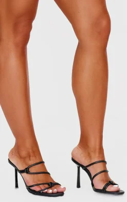 Black PU Round Toe Heeled Mules