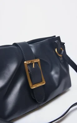 Black Pu Baguette Buckle Shoulder Bag