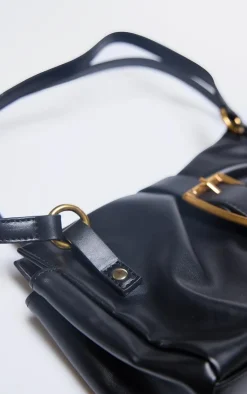 Black Pu Baguette Buckle Shoulder Bag