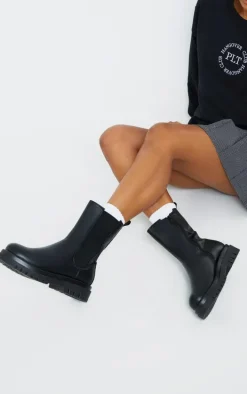 Black PU Calf High Vamp Chelsea Boots