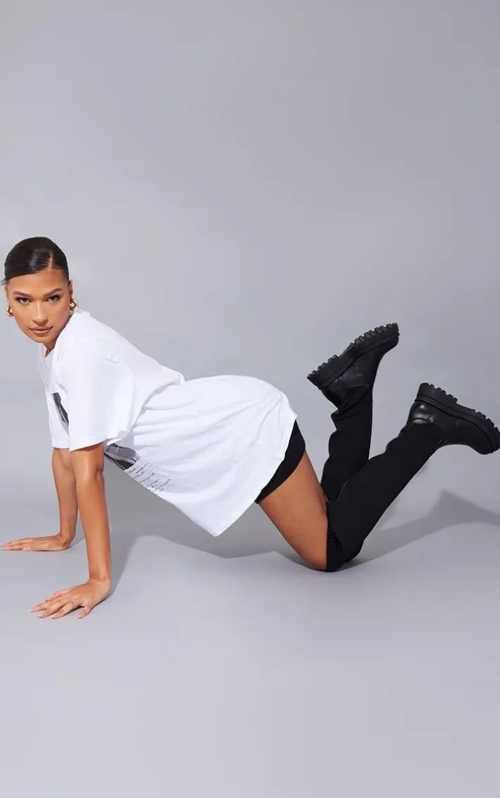 Black PU Contrast Knitted Over The Knee Boots