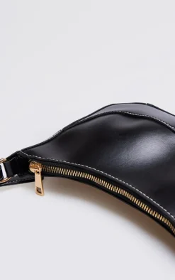 Black Pu Contrast Stitch Shoulder Bag