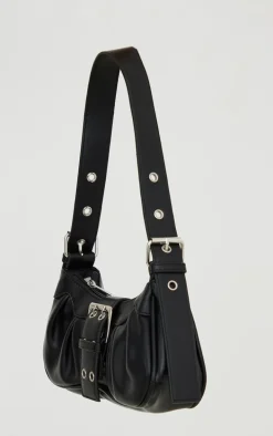 Black PU Eyelet Buckle Shoulder Bag