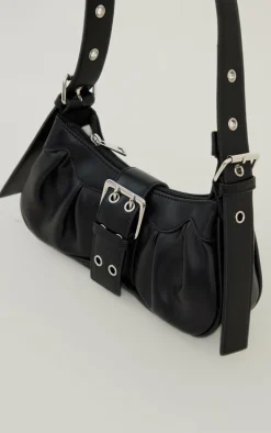 Black PU Eyelet Buckle Shoulder Bag