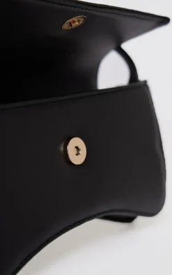 Black PU Flap Over Baguette Shoulder Bag